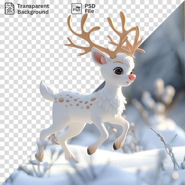 PSD 3d cartoon reindeer prancing in the snow