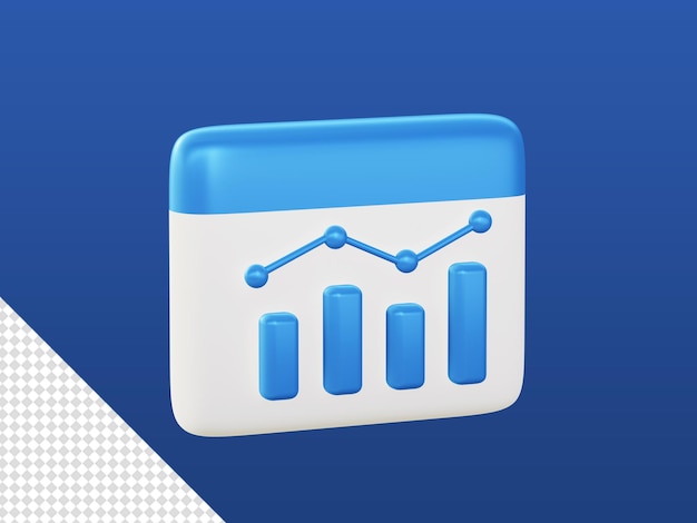 3d cartoon render blue bar chart growth graph icon for UI UX web mobile apps ads social media design