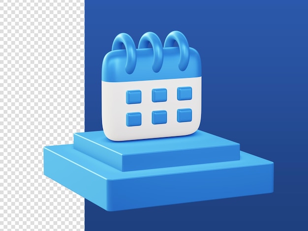 3d cartoon render blue calendar date time icons with podium for ui ux web mobile apps ads designs