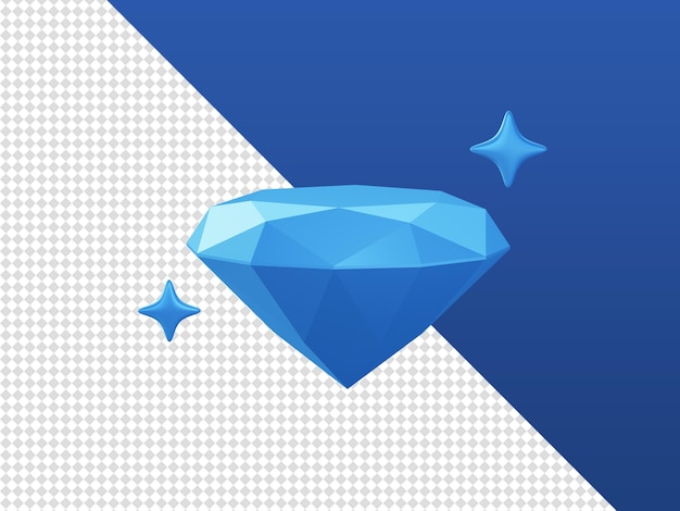 3d 만화는 Ui Ux 웹 모바일 앱 광고 디자인을 위한 파란색 다이아몬드 부 돈 아이콘을 렌더링합니다.