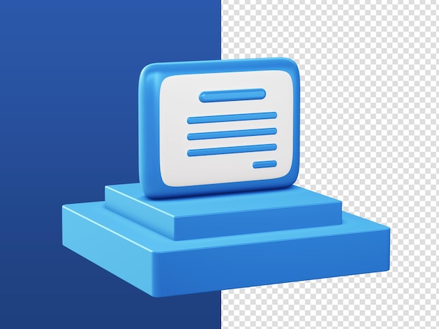 3d 만화는 UI UX 웹 모바일 앱 광고 디자인을 위한 연단이 있는 파란색 교육 인증서 아이콘을 렌더링합니다.