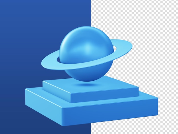 3d cartoon render blue galaxy space planet icons with podium for UI UX web mobile apps ads designs