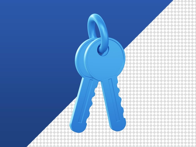 3d 만화는 Ui Ux 웹 모바일 앱 광고 디자인을 위한 파란색 키 보안 보호 아이콘을 렌더링합니다.