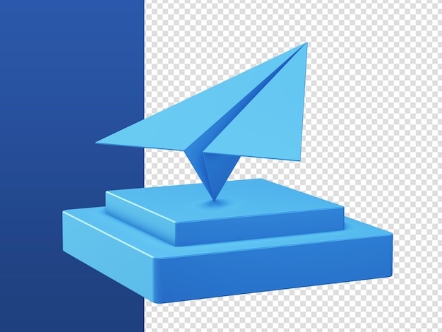 3d cartoon render blue paper plane mail icons for ui ux web mobile apps ads designs