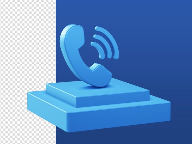 3D漫画は、UIUXWebモバイルアプリの広告デザインの表彰台で青い電話の呼び出しアイコンをレンダリングします