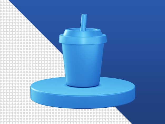 3d cartoon render glossy drinking cup icons with podium for ui ux web mobile apps designs