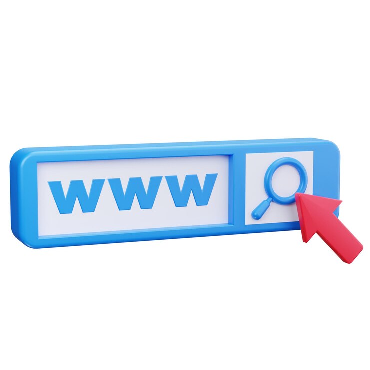 PSD 3d cartoon search bar with www and magnifying glass icon