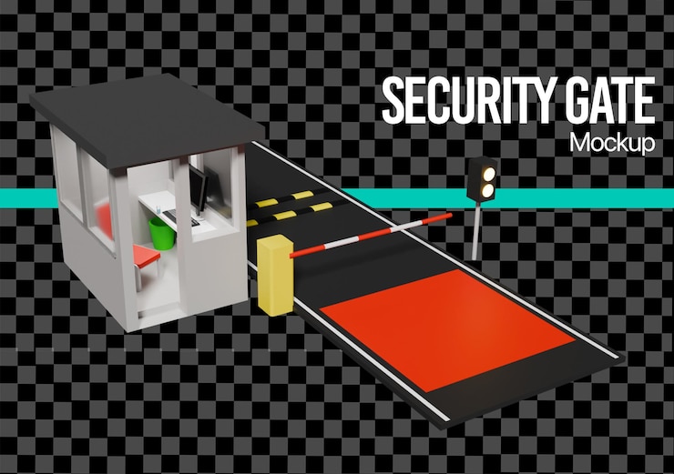 PSD 3d cartoon security gate mockup
