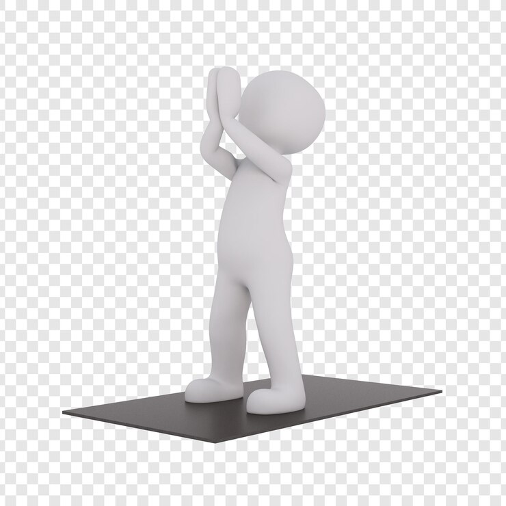 PSD 3d cartoon stick figure practicing yoga