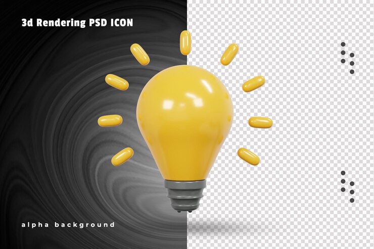 3d cartoon style minimal yellow light bulb icon. Idea, solution, business, strategy concept.