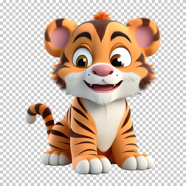 PSD 3d мультфильм тигр изолирован на прозрачном фоне