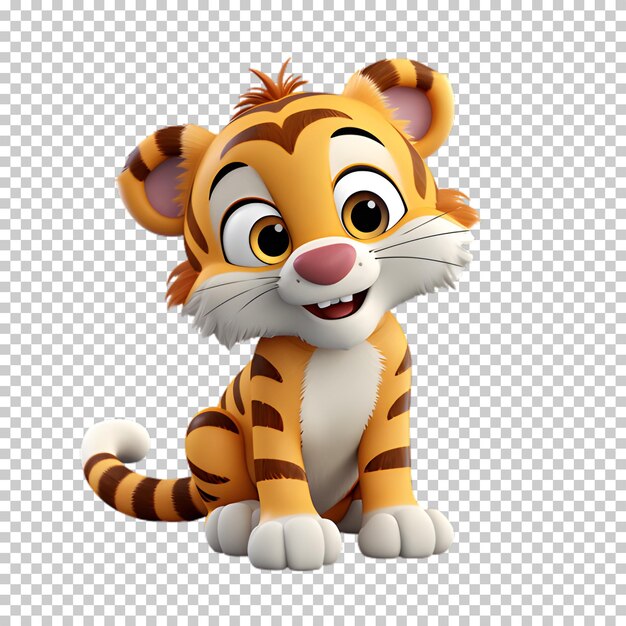 PSD 3d мультфильм тигр изолирован на прозрачном фоне