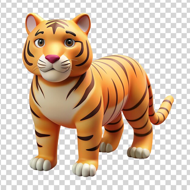 3d cartoon tiger on transparent background