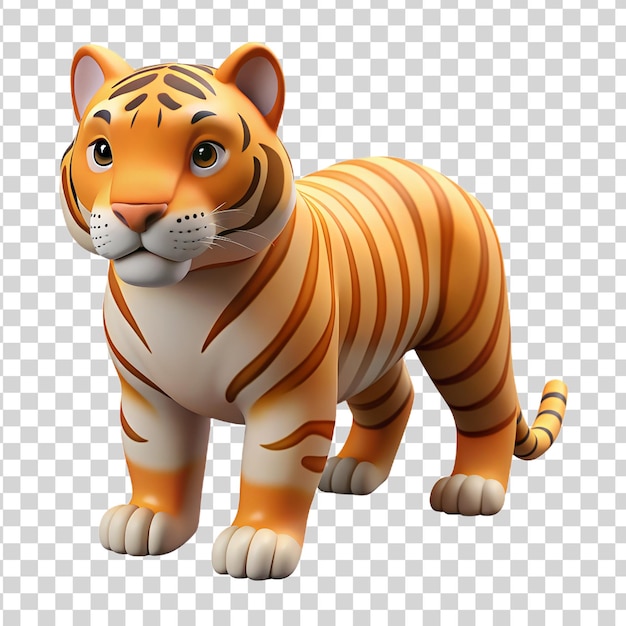 3d cartoon tiger on transparent background