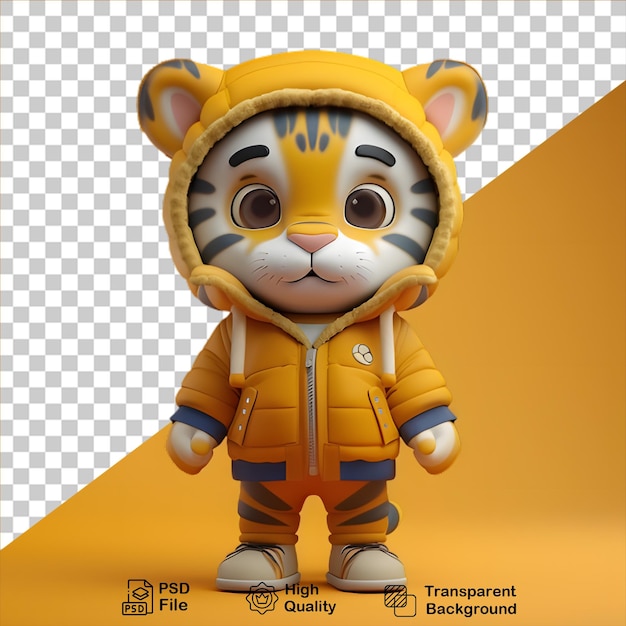 3d cartoon tiger wearing a jacket isolated on transparent background include png file