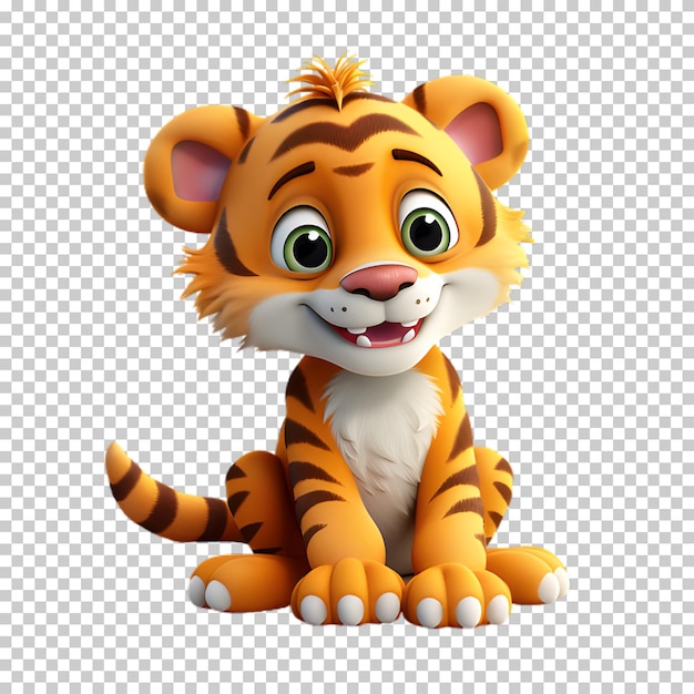 PSD 3d cartoon tijger geïsoleerd op transparante achtergrond