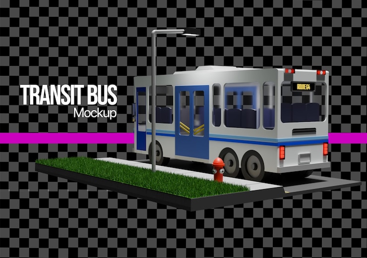 PSD 3d cartoon transit bus mockup
