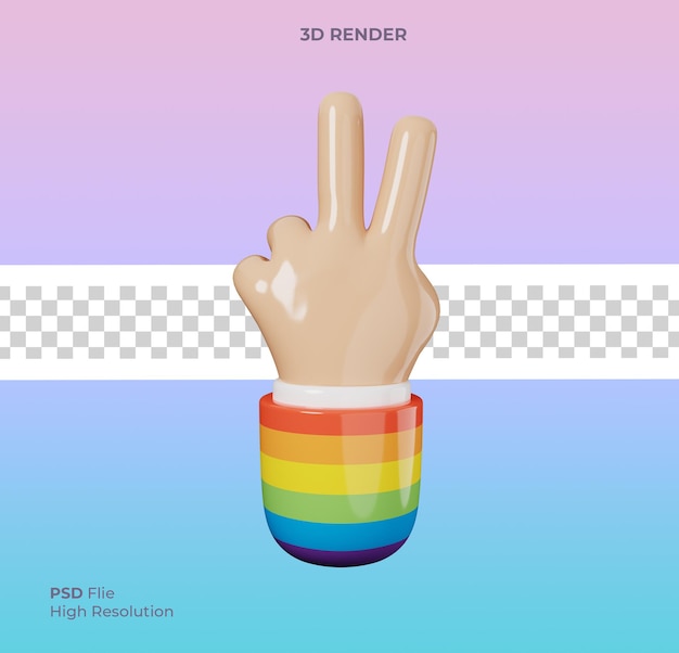 3d of cartoon victory hand sign isolated lgbt pride month icon