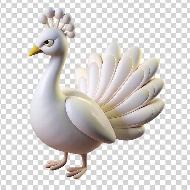 PSD 3d cartoon white peacock on transparent background