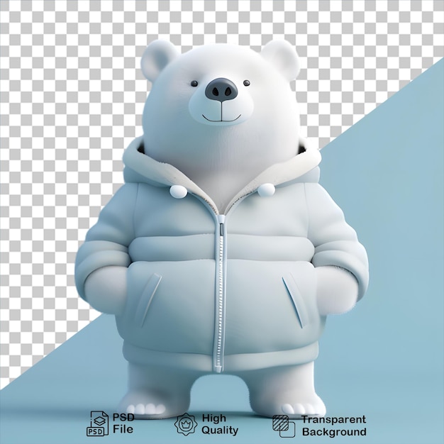 PSD 透明な背景に隔離されたジャケットを着た白い北極熊の3dアニメpngファイルを含みます