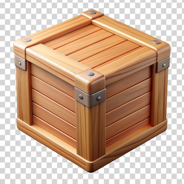 PSD scatola in legno di cartone animato 3d isolata su uno sfondo trasparente