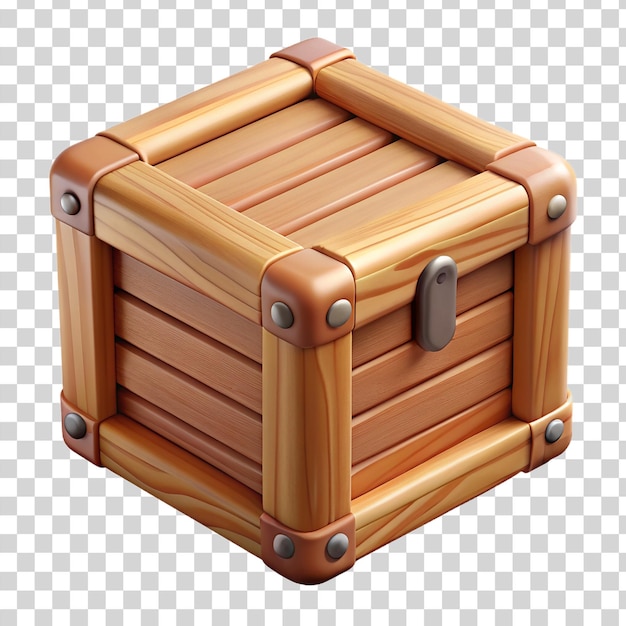 3d cartoon wooden box isolated on transparent background