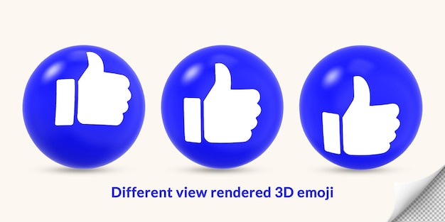 PSD 3d cartone animato rotondo come il pollice in alto icona di reazione emoji con diverse angolazioni