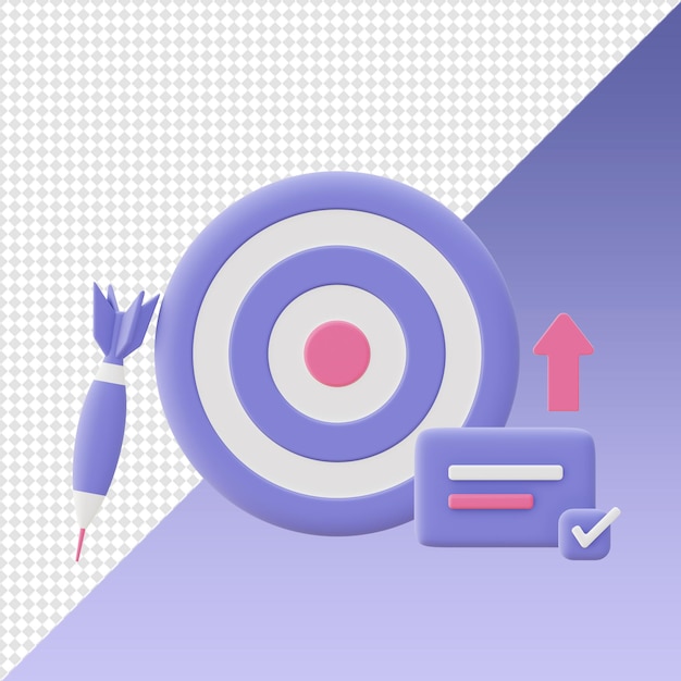 3d cartoony render dart board target and goal icons for ui ux web mobile apps social media designs