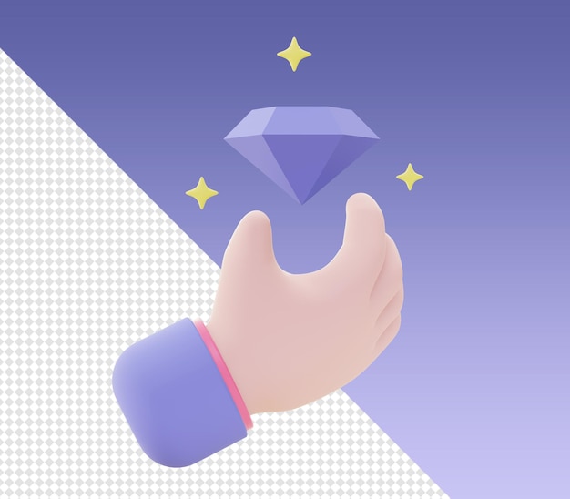 3d cartoony render diamond and hand icons for ui ux web mobile apps social media designs