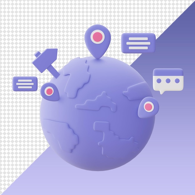 3d cartoony render world and travelling icons for UI UX web mobile apps social media designs