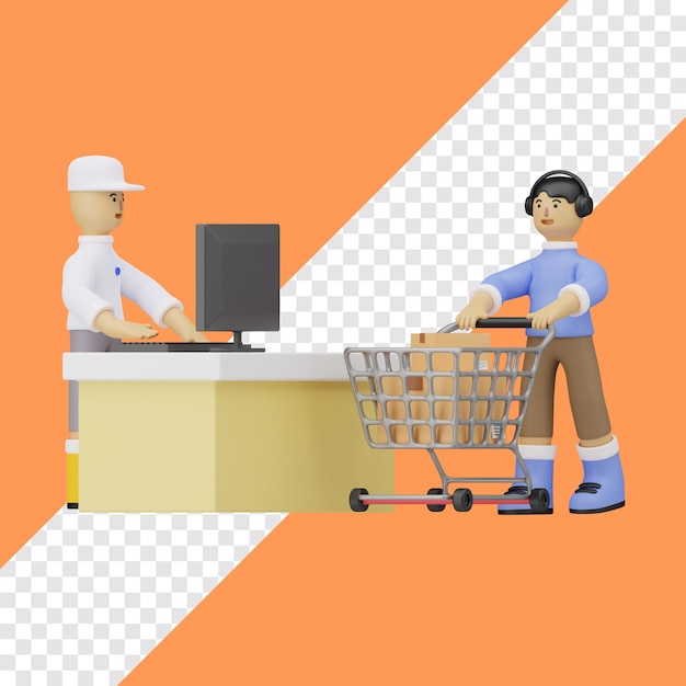 PSD 3d cashier illustration with transparent background