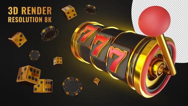 3D casino game with jackpot and 777 numbers on the reel on a transparent background