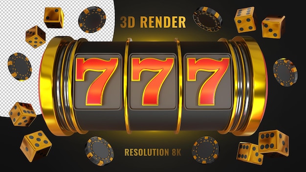PSD 3d casino slot machine with jackpot and 777 numbers on it on a transparent background