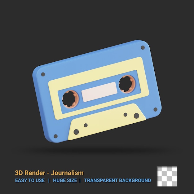 3d Cassette icon illustration with transparent background