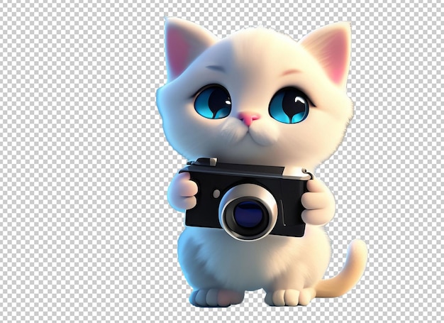 3d cat holding camera