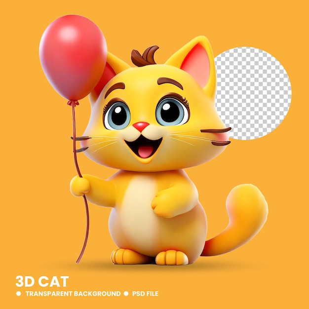 3d кот с мячом без фона psd