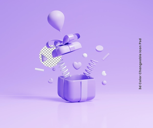 3d celebration opening gift box icon illustration