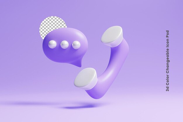 Telefono cellulare 3d e icona di conversazione a bolle o icona del concetto di chiamata e conversazione a bolle ricevute in 3d