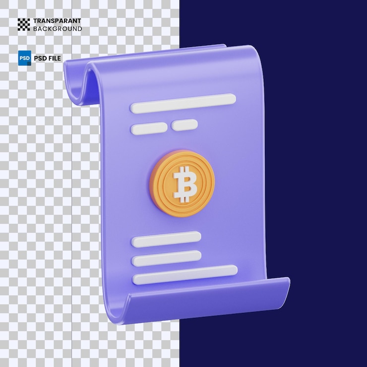 PSD 3d certificate bitcoin coin icon agreement investment concept illustration