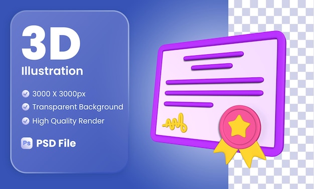 PSD 3d certificate illustration side view