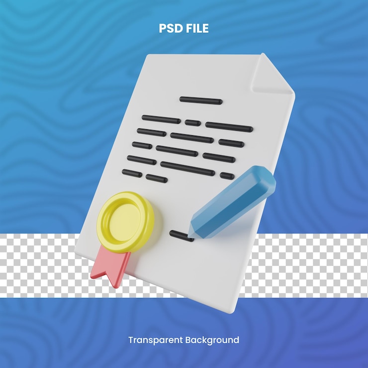 PSD 3d-сертификат с прозрачным фоном высокого качества рендеринга