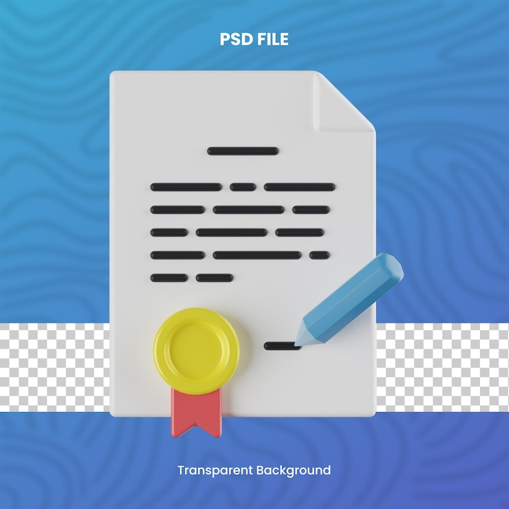 PSD 3d-сертификат с прозрачным фоном высокого качества рендеринга