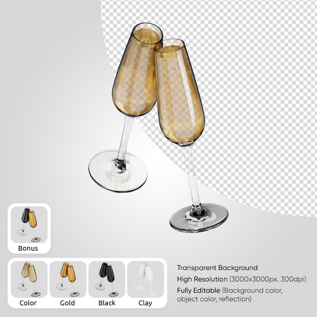 3d champagne glasses