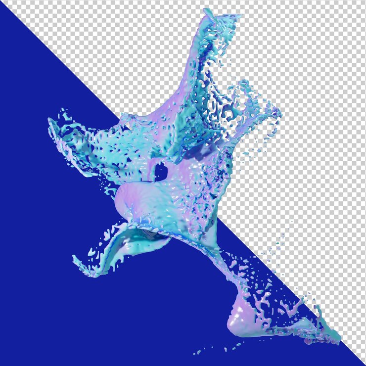 ペイントの3Dカオススプラッシュ、3Dレンダリング。青いペンキのしぶき