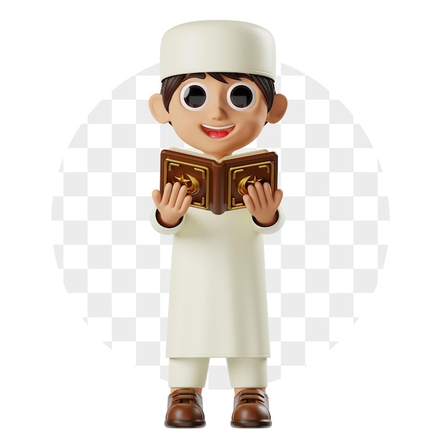 3d character boy ramadan reading quran