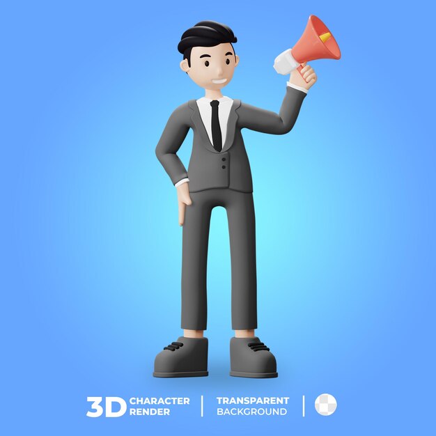 メガホンを持つ 3 d キャラクター ビジネス男