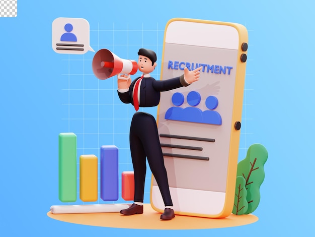 3d character businessman illustration announce recruitment