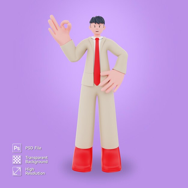 PSD 3d character businessman showing ok sign gesture