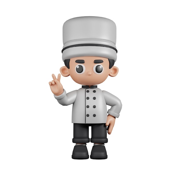 3d Character Chef Showing Peace Sign Pose