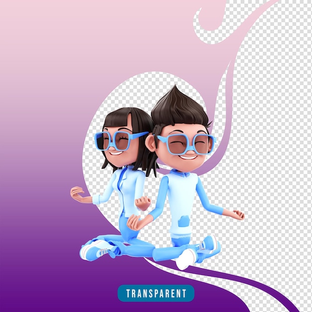 3d character couple with yoga pose